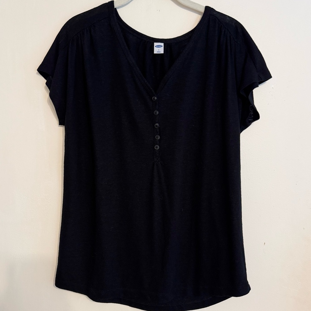 Old Navy Black Short Sleeve Button Up Shirt